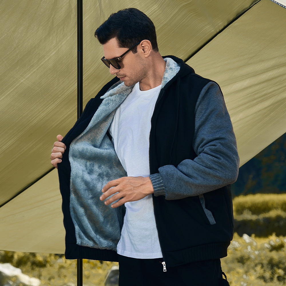 Herren Fleece Hoodie mit Reißverschluss Langarm Jacken Lässiger Kapuzenpullover | W02O