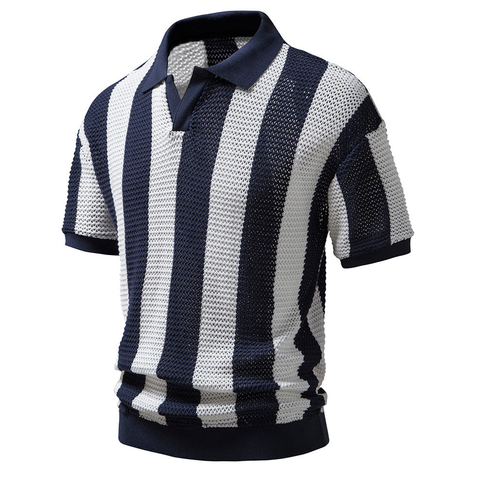 Herren Mesh Fischnetz Kurzarm Aushöhlen Sommer Revers Polo T Shirt | PL220