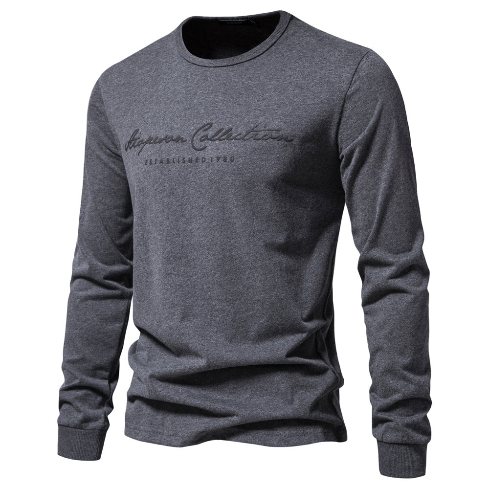 Herren Langarmshirt aus Baumwolle mit einfarbigem Buchstabendruck, lässiges T-Shirt | TS2014