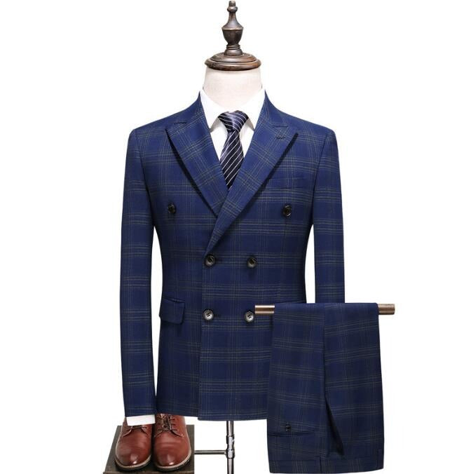 Dreiteiliger Herrenanzug mit Karomuster, Slim Fit, zweireihig, kariert, Jacke, Weste, Hose | 6027
