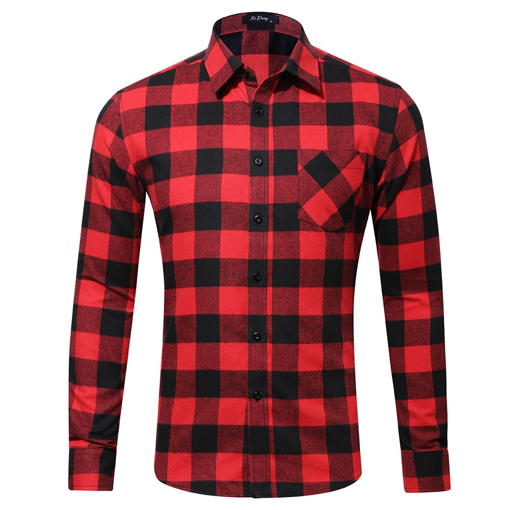 Herren Baumwollhemd mit Karomuster, langärmelig, Regular Fit, leger, Button-Down-Hemden | DTF10