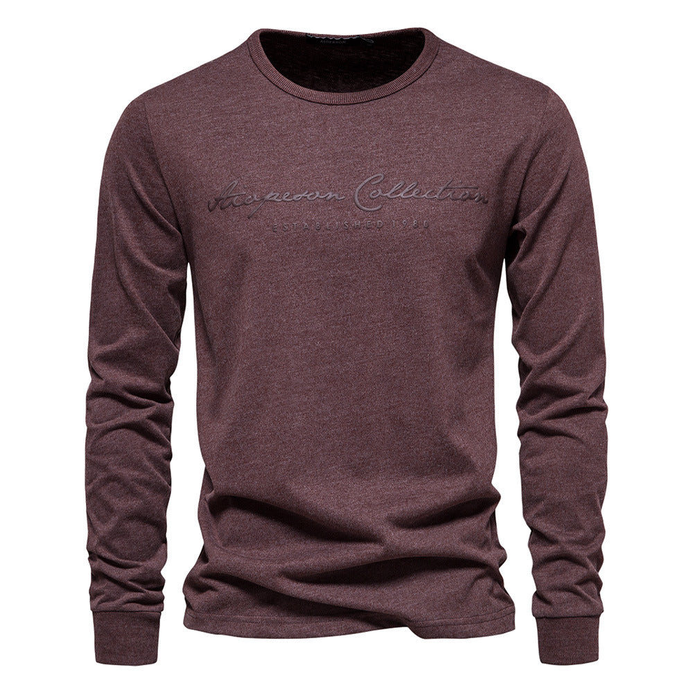 Herren Langarmshirt aus Baumwolle mit einfarbigem Buchstabendruck, lässiges T-Shirt | TS2014