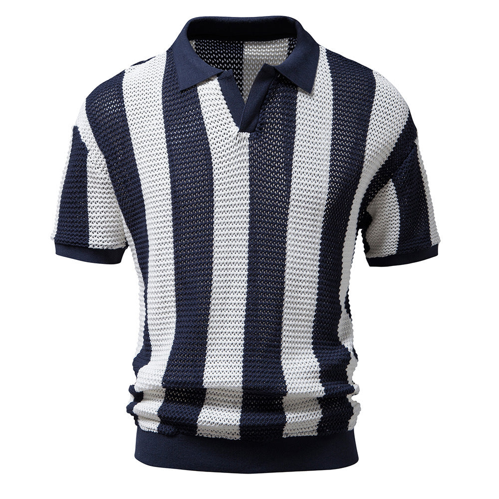 Herren Mesh Fischnetz Kurzarm Aushöhlen Sommer Revers Polo T Shirt | PL220
