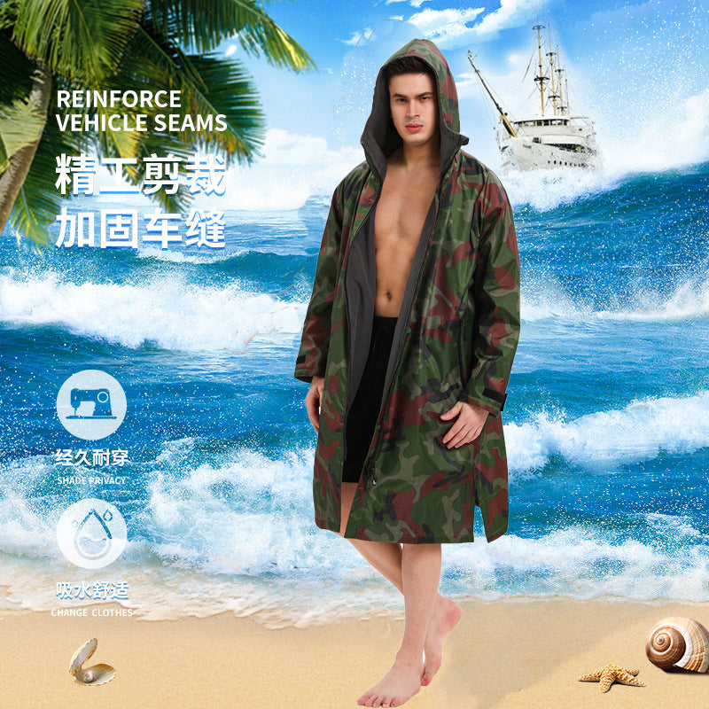 Unisex-Allwetter-Trockenmantel mit Kapuze und Camouflage-Muster – Wasserdichter, winddichter Schwimmparka mit Handtuchfutter | BCM022