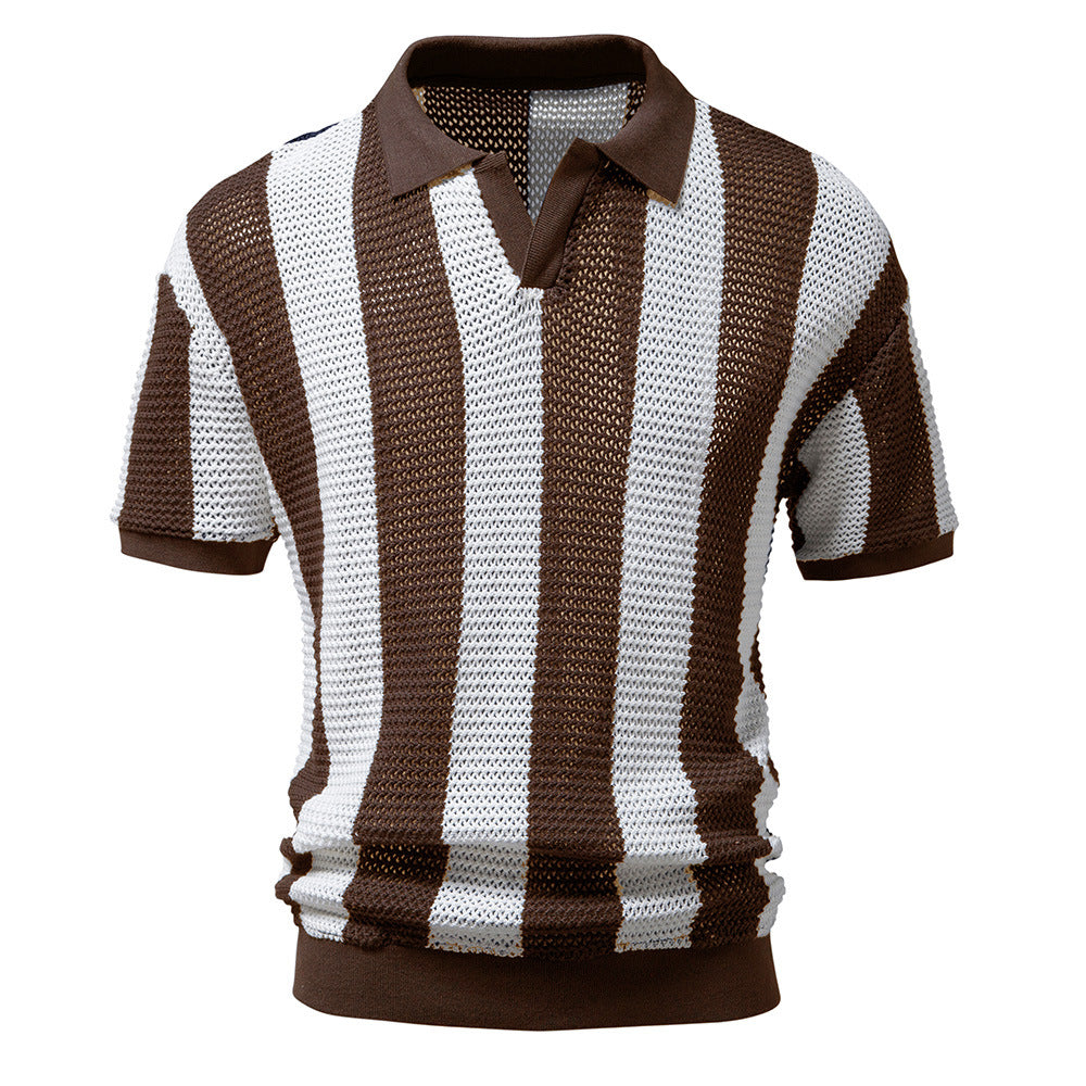 Herren Mesh Fischnetz Kurzarm Aushöhlen Sommer Revers Polo T Shirt | PL220