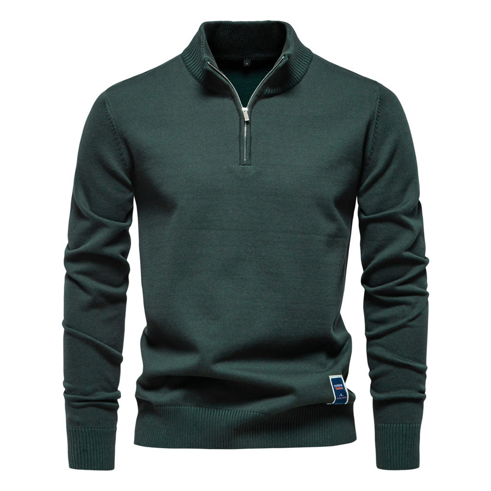 Herren-Pullover aus Baumwolle mit Viertelreißverschluss – Poloshirt aus einfarbigem Strick mit Stehkragen | ZSW-03
