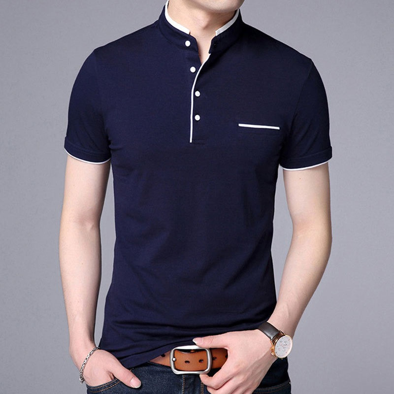 Herren Sommer Stehkragen Kurzarm T-Shirt Slim Casual T-Shirts | 029/6803