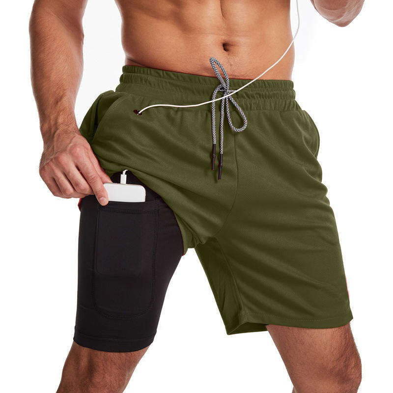Zweilagige Sportshorts für Herren, schnelltrocknend, leicht dehnbar, Trainingshose | DK-871