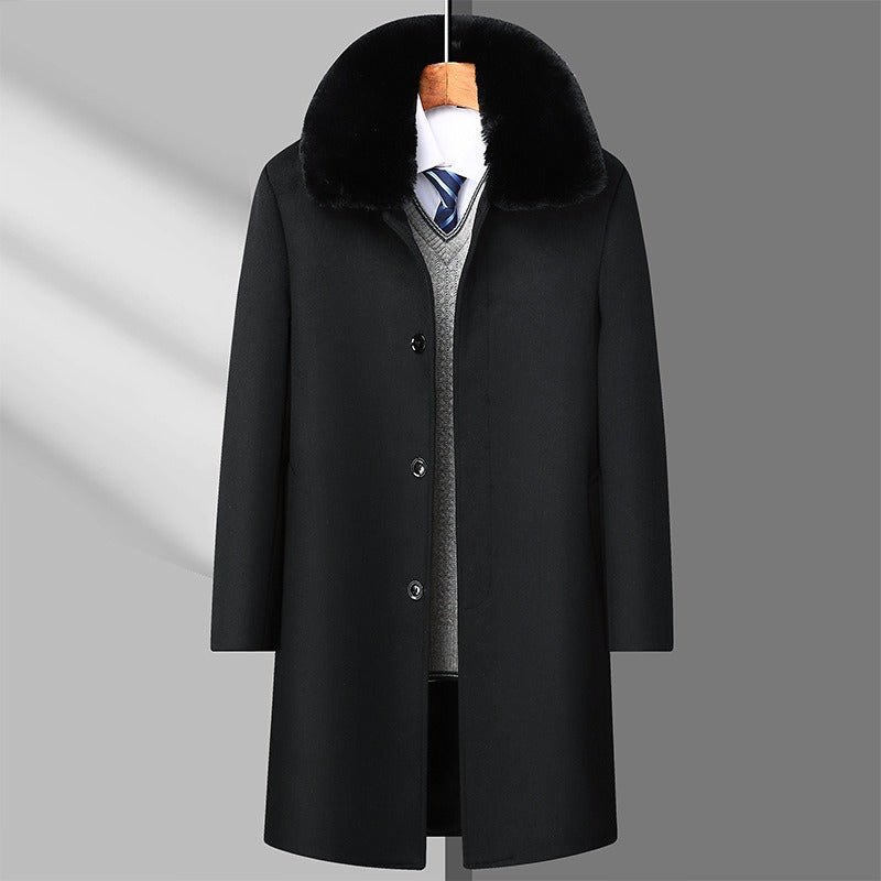Herren Casual Business Einreihiger Langer Peacoat Mantel Winter Wollmäntel Pelzkragen Trenchcoat | DY9802