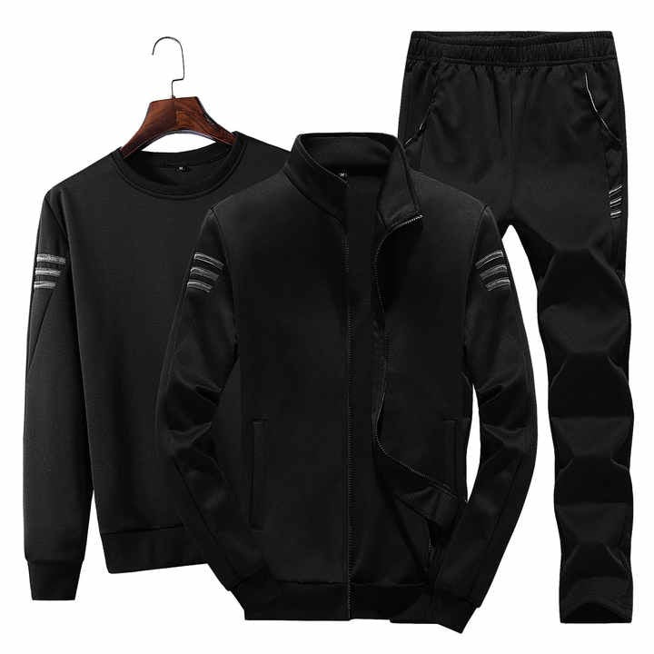 Herren Herbst Winter Langarm Pullover Sweatshirt Reißverschluss Jacke & Hose Set Lässiger Sportanzug Trend 3-teiliges Set (Hemd+Jacke+Hose) | T928