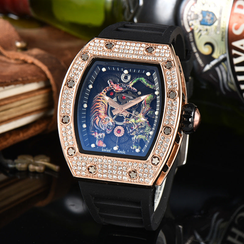 Herren Top RM Luxusuhr Leuchtendes Drachentiger Diamantmuster Automatische Gummiuhr | 9924LH