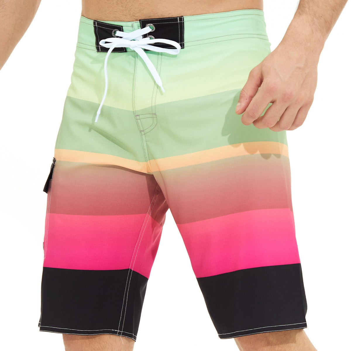 Herren Badehose mit Streifenmuster, Shorts mit Kordelzug, Sommer-Strandshorts | 1053
