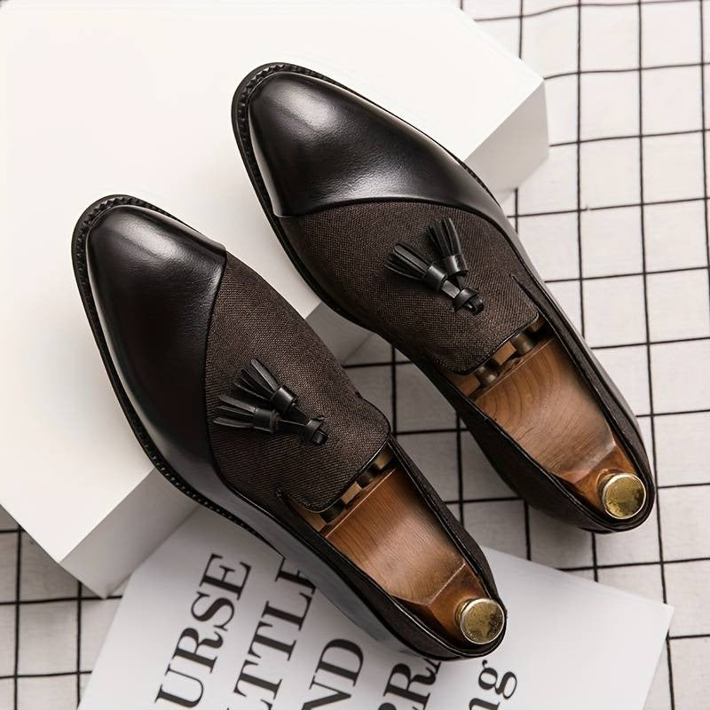 Herren Vintage Slipper mit Quaste, bequeme, rutschfeste Gummisohle, Freizeitschuhe | 1109-58