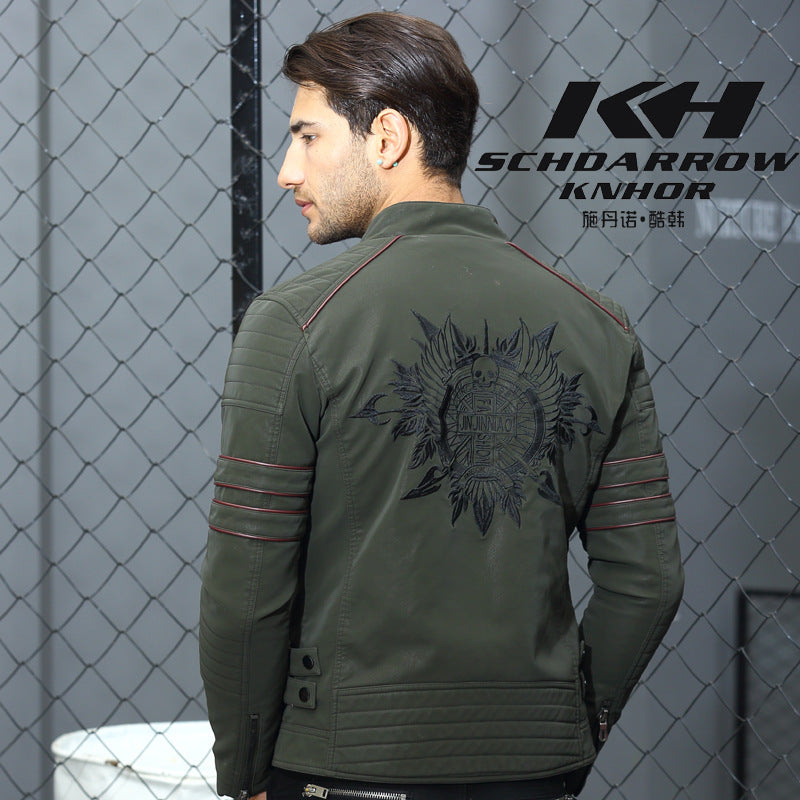 Herren PU-gebürstete weiche Wildlederjacke, modischer Blazer mit mehreren Stickereien | 8809