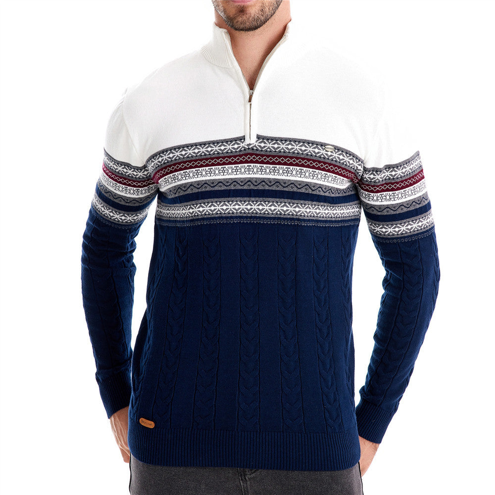 Warmer Winterpullover aus Baumwolle für Herren mit ethnischen Mustern, lässiger Pullover | M316