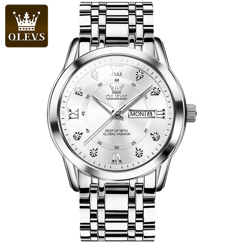 Luxuriöse Edelstahl-Quarzuhr für Herren, hochwertige Freizeit- und Business-Armbanduhr in Gold | 5513