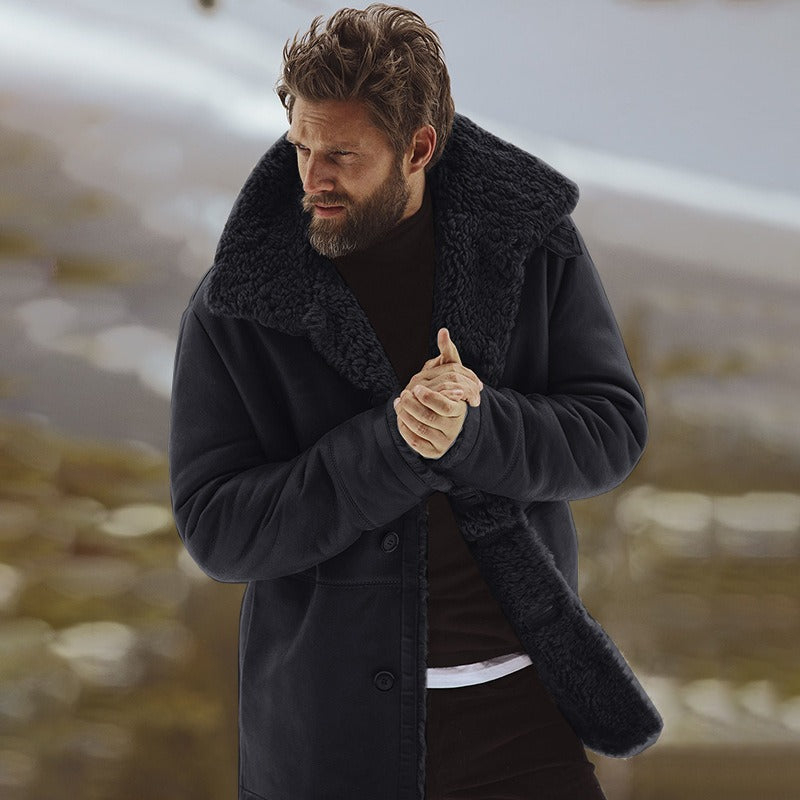 Herren Winter Warmer Pelz Trenchcoat Dicke Mittellange Jacke | B024
