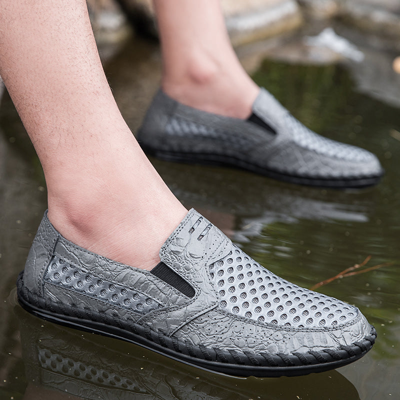 Leichte Herren-Loafer aus Rindsleder im Retro-Stil, handgenäht, zum Hineinschlüpfen mit weicher Mesh-Sohle für Outdoor-Reisen | HB3399