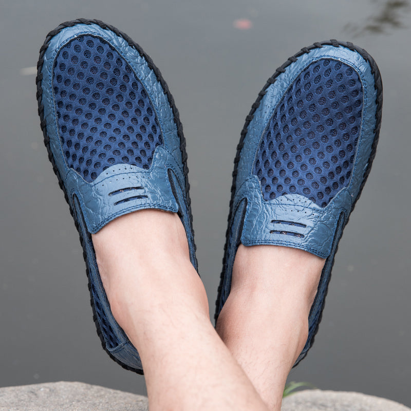Leichte Herren-Loafer aus Rindsleder im Retro-Stil, handgenäht, zum Hineinschlüpfen mit weicher Mesh-Sohle für Outdoor-Reisen | HB3399