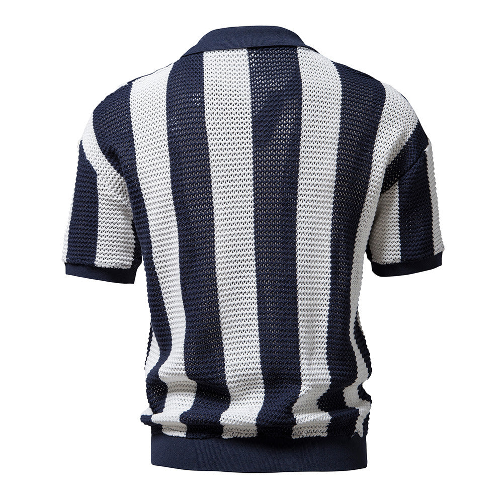 Herren Mesh Fischnetz Kurzarm Aushöhlen Sommer Revers Polo T Shirt | PL220