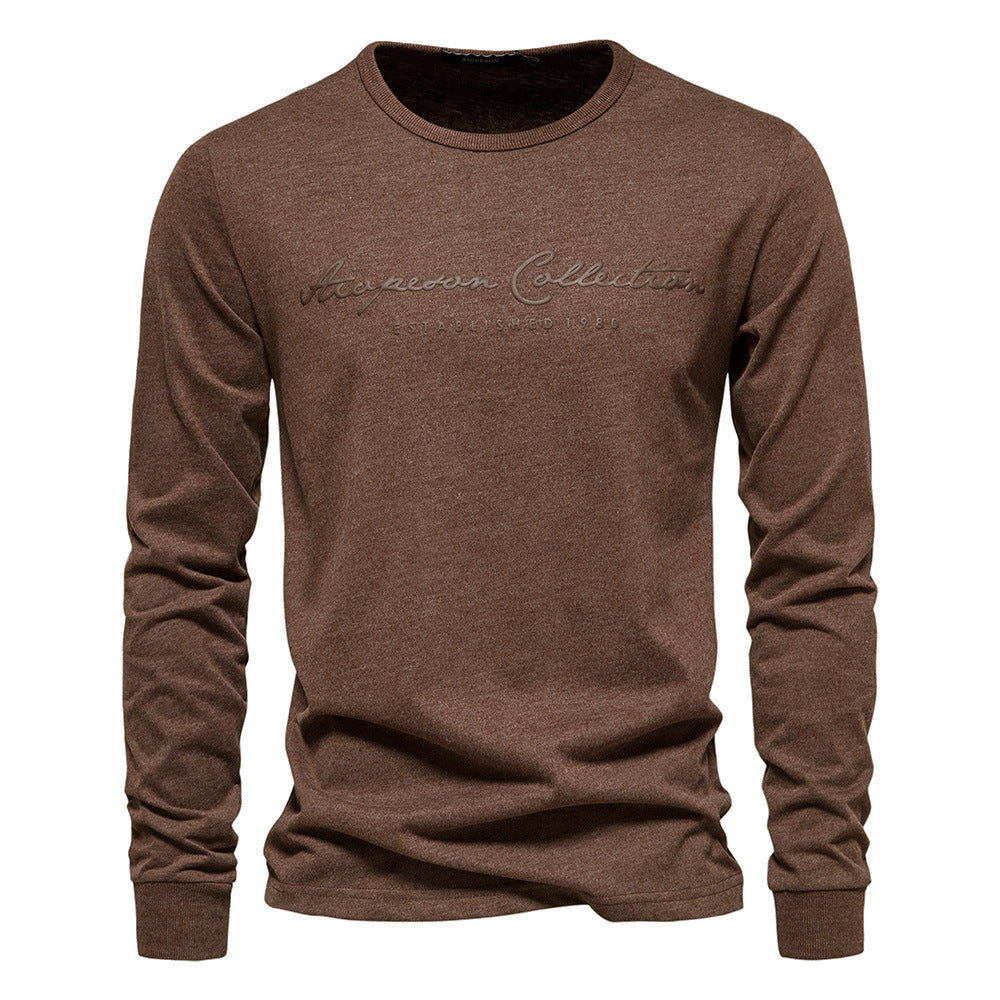 Herren Langarmshirt aus Baumwolle mit einfarbigem Buchstabendruck, lässiges T-Shirt | TS2014