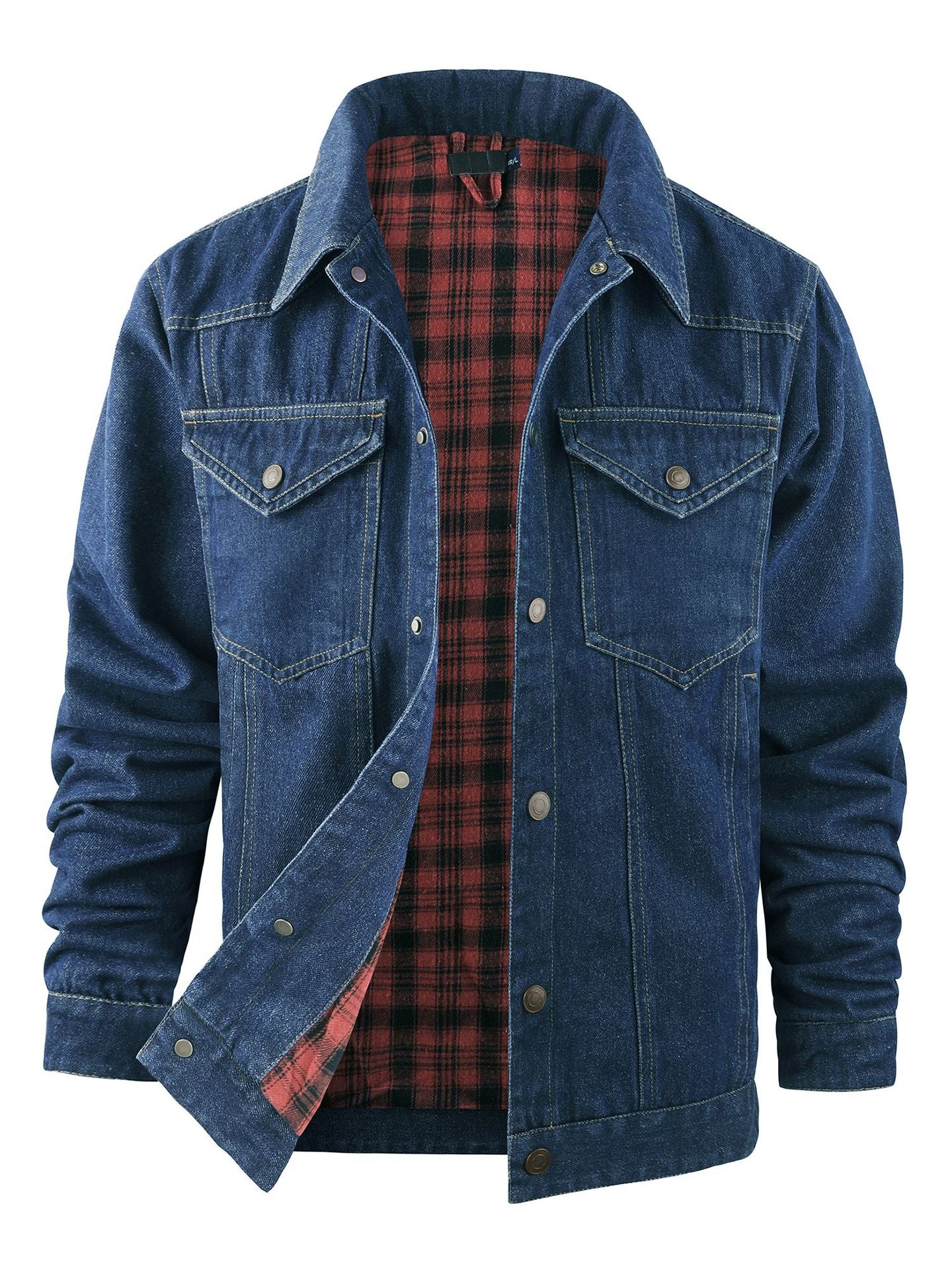 Herren-Truckerjacke im Western-Karo-Flanell-Stil in großer Größe, lässige Jeans-Oberbekleidungsjacke | 3270