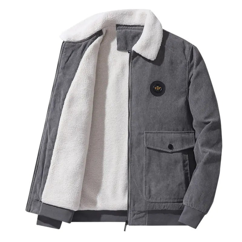 Herren-Chenille-Cordmantel in Übergröße, lässige einreihige Letterman-Jacke | 212