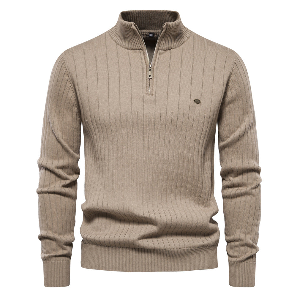 Warmer Winterpullover mit Stehkragen für Herren aus Baumwolle, Strickpullover, einfarbig | Y830