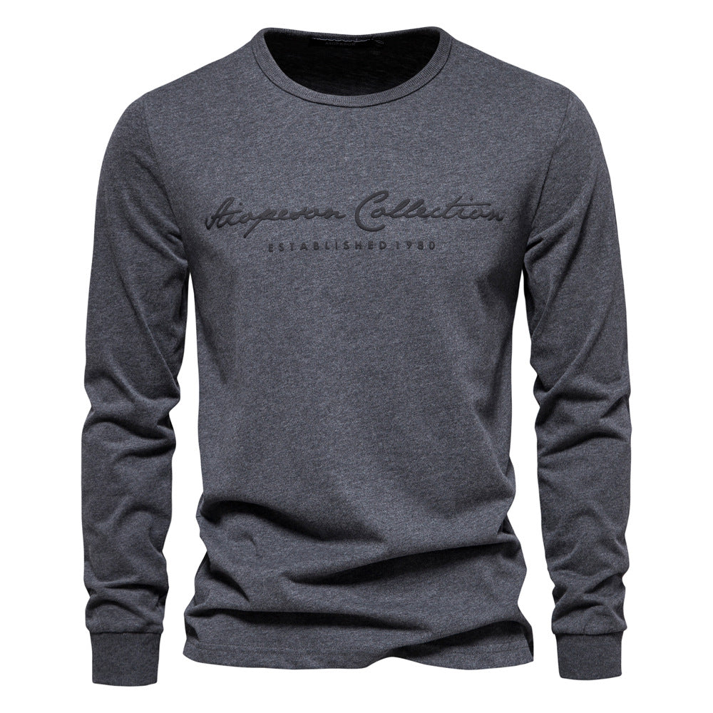 Herren Langarmshirt aus Baumwolle mit einfarbigem Buchstabendruck, lässiges T-Shirt | TS2014