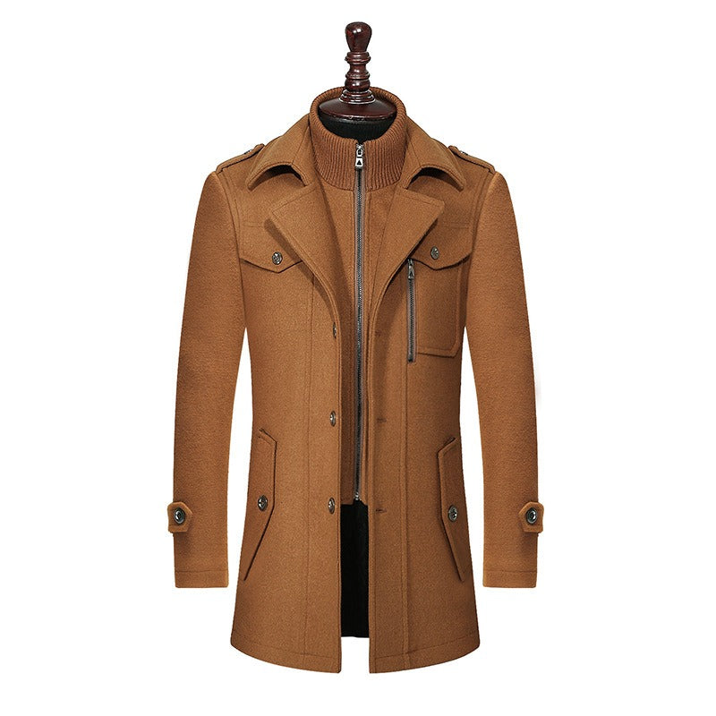 Herren Doppelkragen Wollmantel Warm Plus Size Langer Mantel Winddichter Trenchcoat | 1004