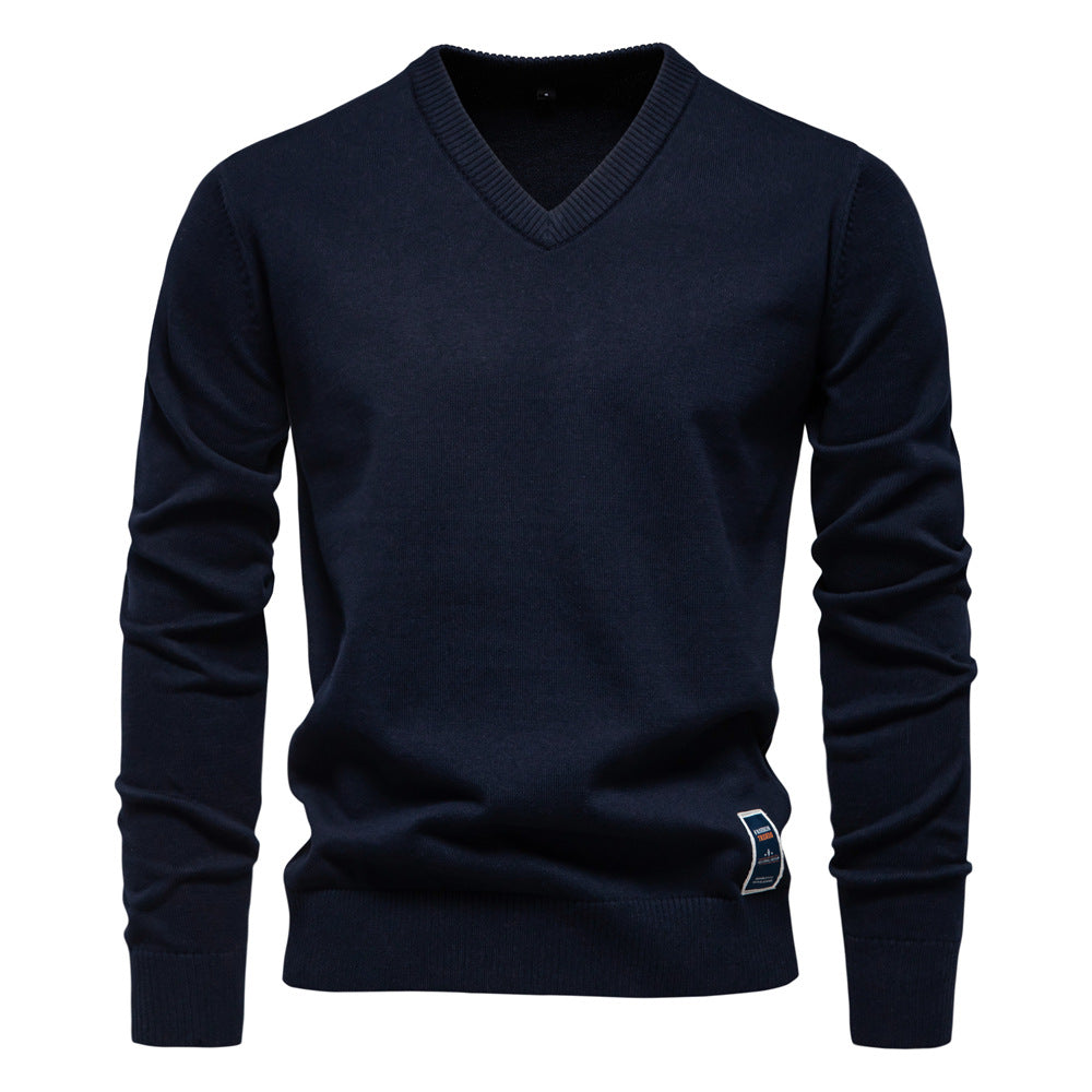 Winterpullover mit V-Ausschnitt, einfarbig, langärmelig, warm, Oberteile | VSW-02