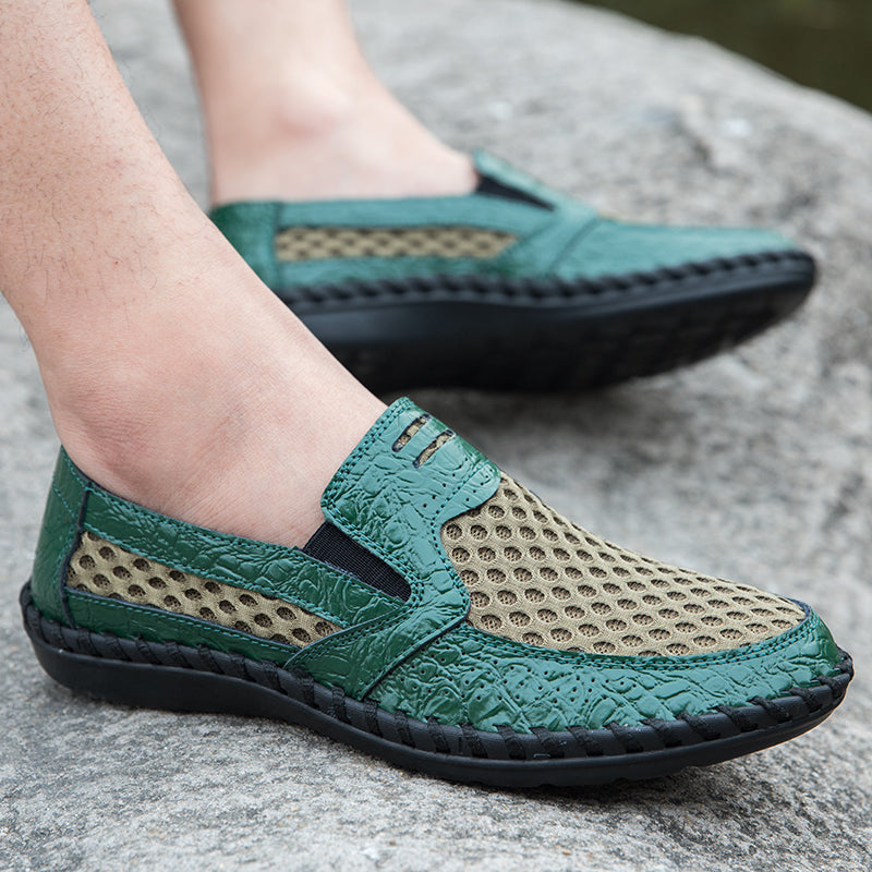 Leichte Herren-Loafer aus Rindsleder im Retro-Stil, handgenäht, zum Hineinschlüpfen mit weicher Mesh-Sohle für Outdoor-Reisen | HB3399