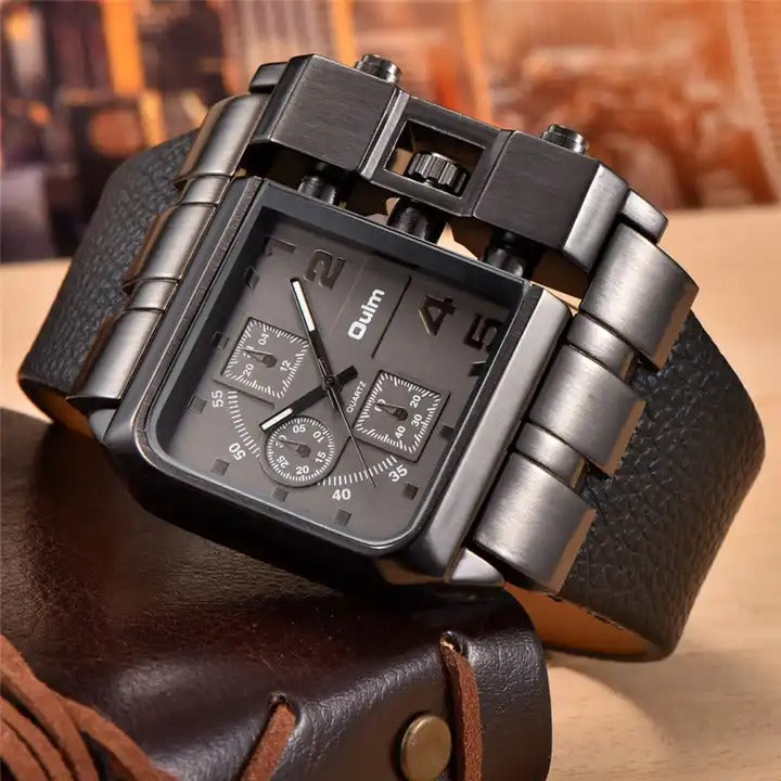 Herrenarmbanduhr Militär Armee Quadratisch Großes Zifferblatt Uhr Sport Lederarmband Quarzuhr | 3364