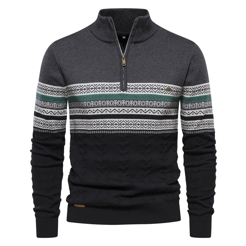 Warmer Winterpullover aus Baumwolle für Herren mit ethnischen Mustern, lässiger Pullover | M316