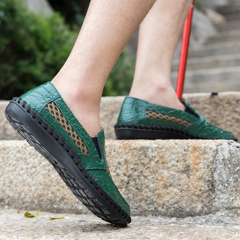 Leichte Herren-Loafer aus Rindsleder im Retro-Stil, handgenäht, zum Hineinschlüpfen mit weicher Mesh-Sohle für Outdoor-Reisen | HB3399