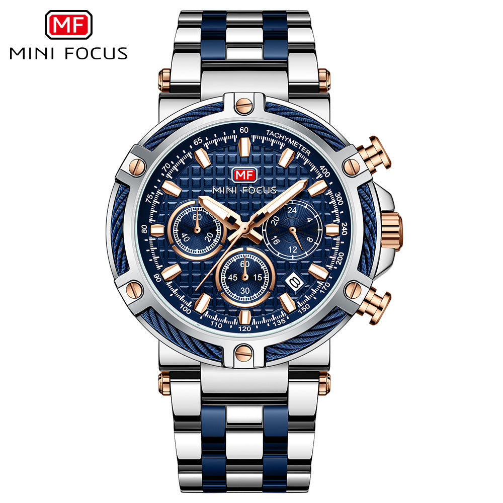 Herren Analog Edelstahl Quarzuhr Mini Focus Chronograph Leuchtuhr | MF047