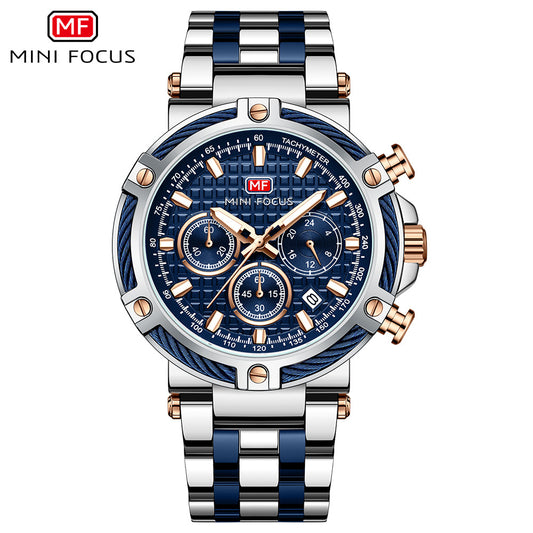 Herren Analog Edelstahl Quarzuhr Mini Focus Chronograph Leuchtuhr | MF047