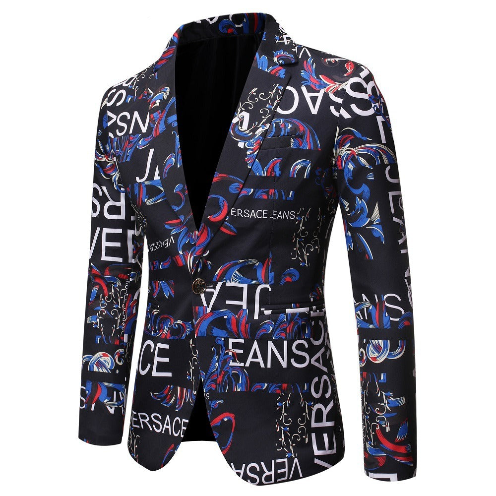 Herren Langarm Slim Fit Blumendruck 1 Knopf Blazer Jacke Mantel | X07