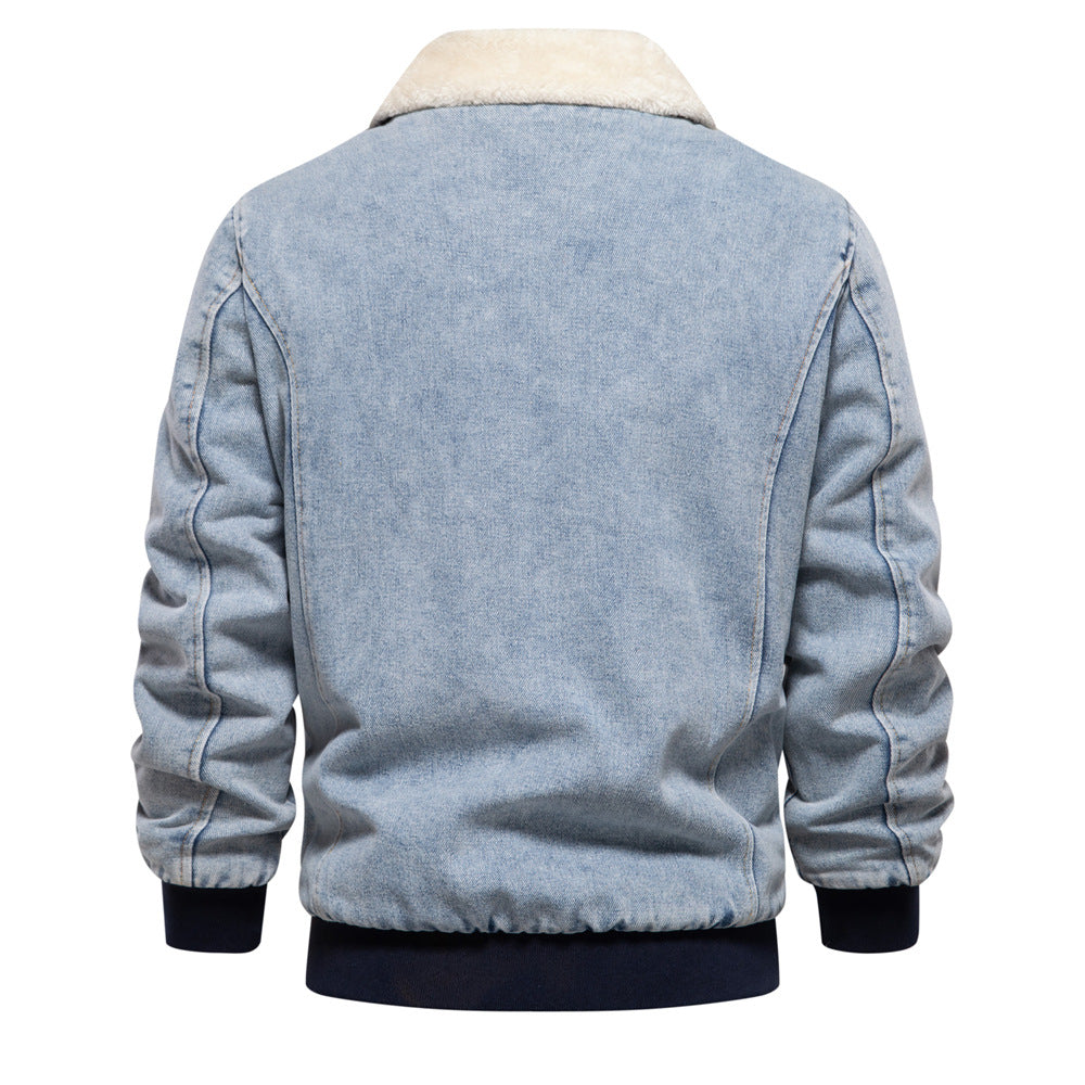 Herren Winter Verdicken Revers Jeansjacke Mantel Langarm Casual Splicing Tops | JK258
