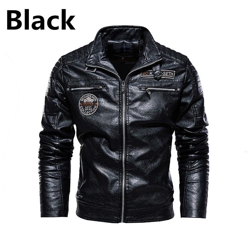 Herren Lederjacke Fleecefutter PU Ledermantel Übergröße Herren Revers Stickerei Blazer Jacke | 6693