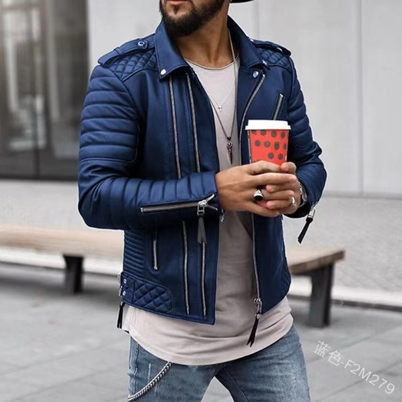 Revers Lässiger Reißverschluss PU Cardigan Dicker Mantel Langarm Outdoor Einfarbig Slim Fit Jacke |