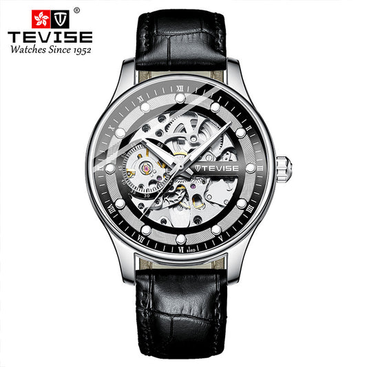 Herren Skelett Automatik Mechanische Uhr Lederarmband Uhr Top Armbanduhr | T836D