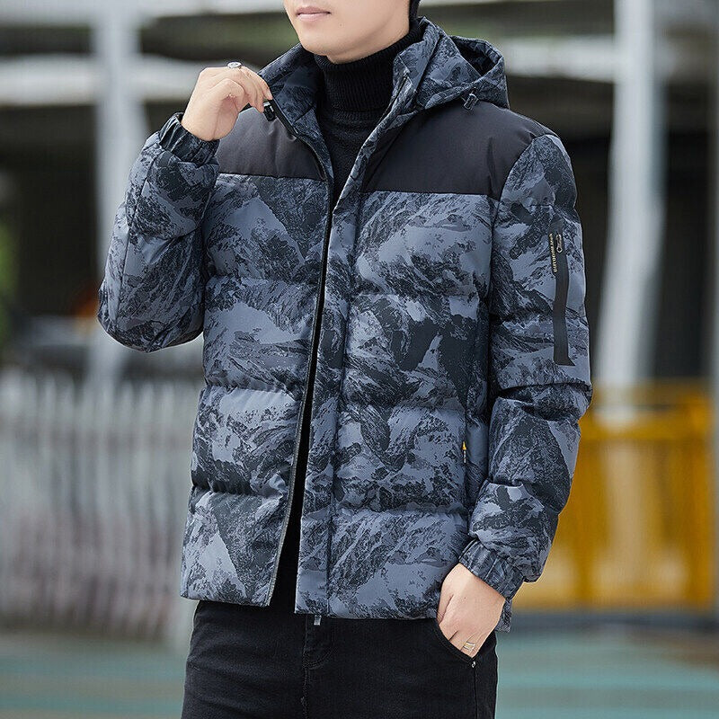 Herren Daunenjacke mit Kapuze, Camouflage, Freizeitmantel, verdickter Winterparka-Mantel | 2308