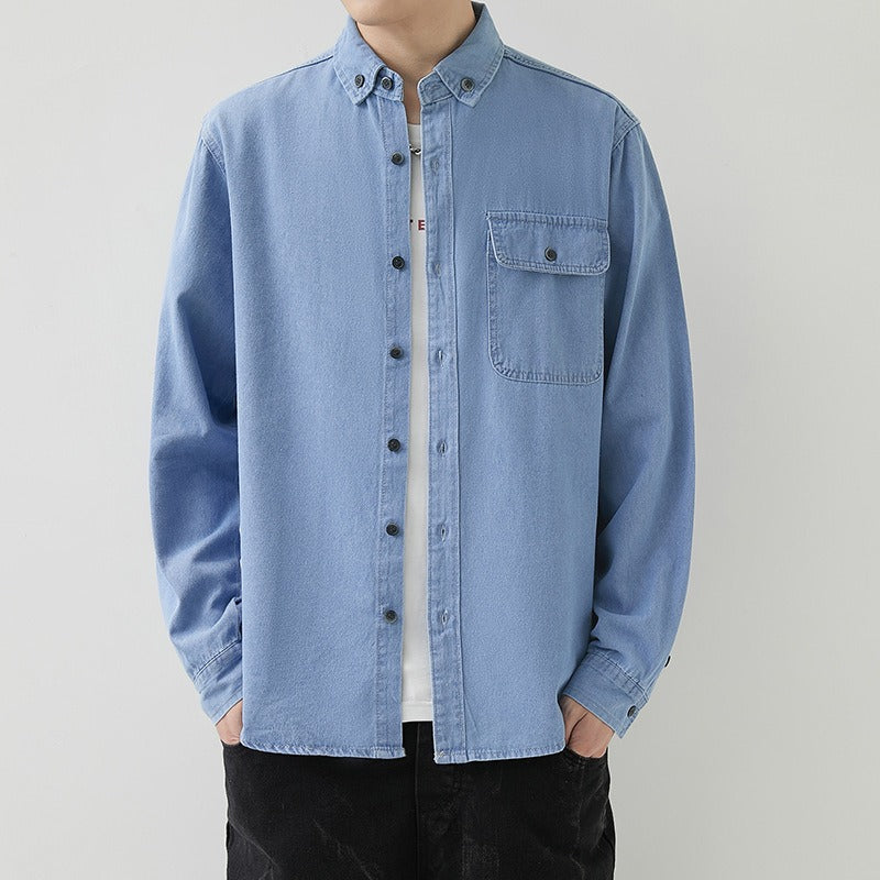 Herren Slim Fit Denim Langarmhemd Trendy Style Casual Arbeitsjacke Hemd | MT8003