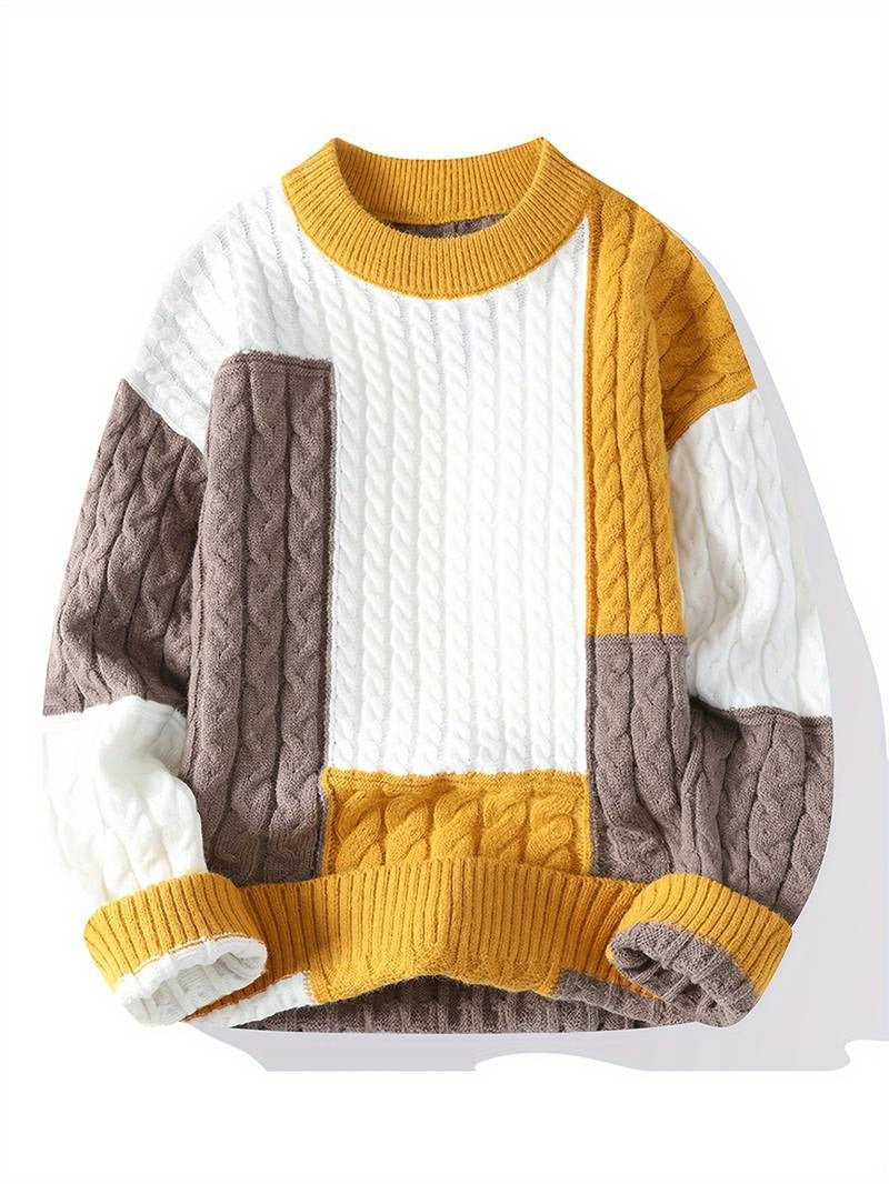 Warmer Herren-Strickpullover mit Rundhalsausschnitt, gerippt, langärmelig, Freizeitkleidung, Sweatshirt | 8373