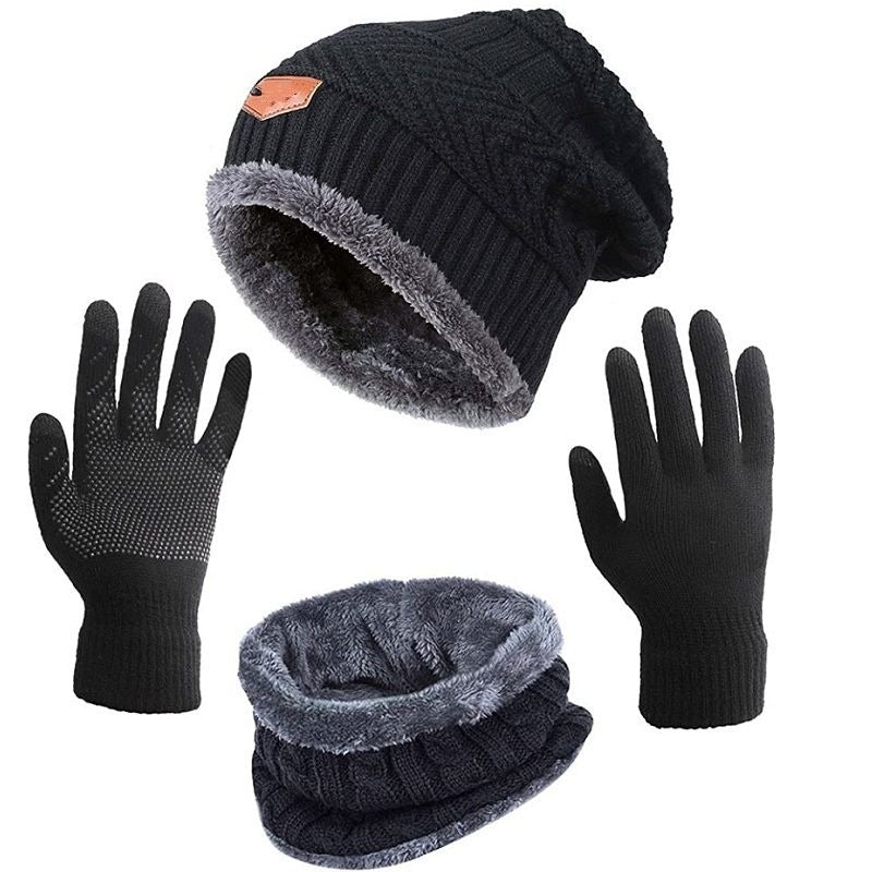 Winter Warm Weich Gestrickt Fleece Gefüttert Samt Skullies Beanie Mütze Schal Handschuhe Set | WEE1361