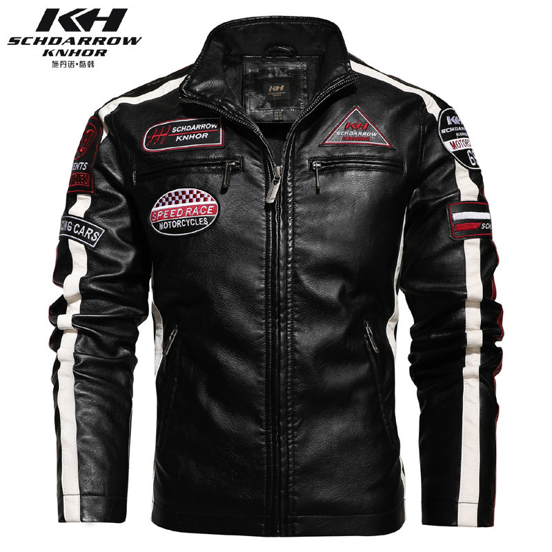 Herren PU Jacke Stehkragen Multi Pocket Pullover Blazer Kunstlederjacke | KH-188