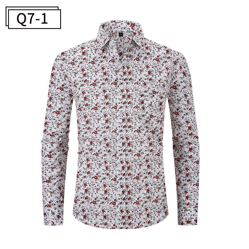 Herrenhemd mit klassischem Blumenmuster und Knopfleiste | Q7