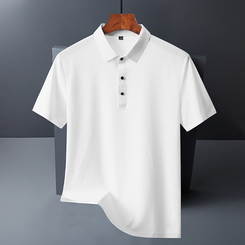 Herren Sommer Nahtloses T-Shirt Aus Eisseide Einfarbig Kurzarm Lässiges Stretch-Poloshirt | Y678