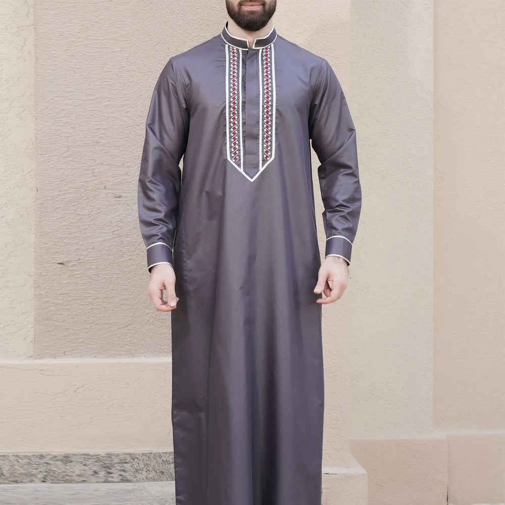 Arabische Robe für Herren, langärmlig, bestickt, Ethno-Stil, mit Stehkragen | 25017